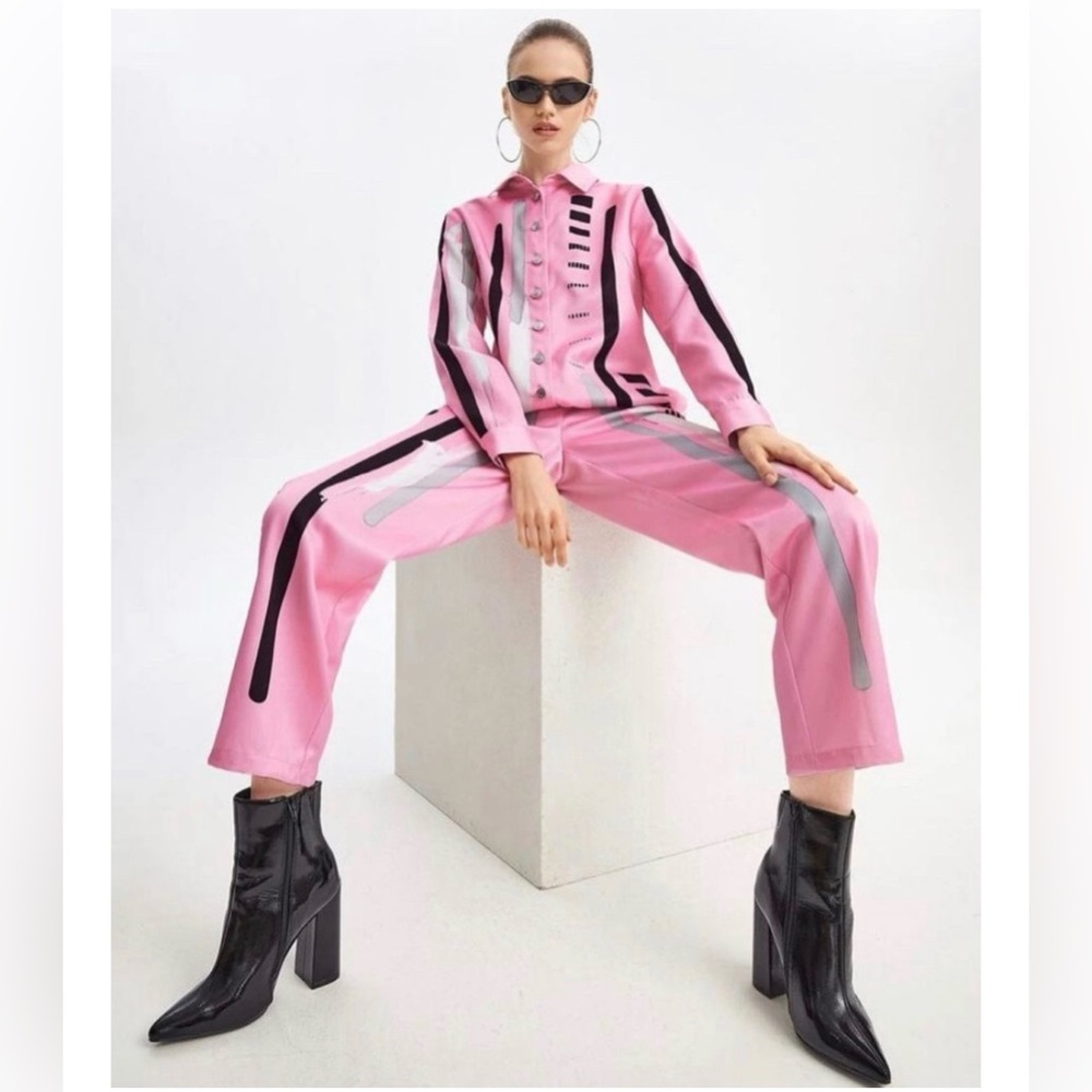 SHEIN X Hallie Driskell collab pink overall jumpsuit